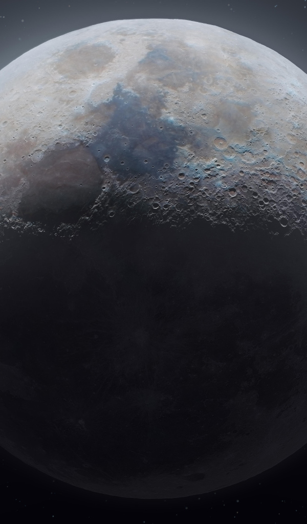 Большая холодная луна в звездном небе крупным планом