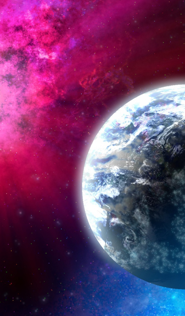 Планет земля на розовом фоне в космосе 