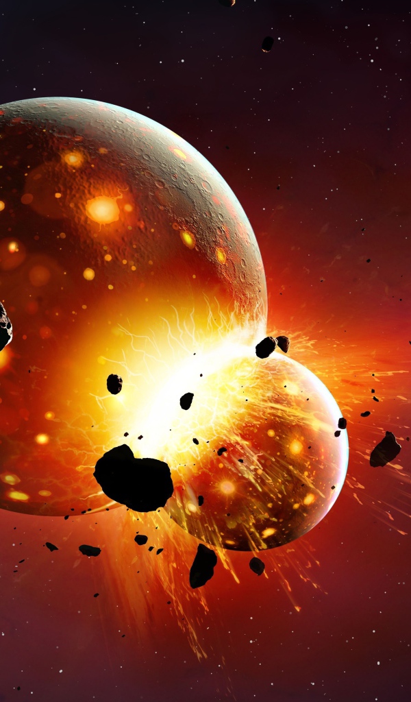 Взрыв от столкновения планет в космосе 