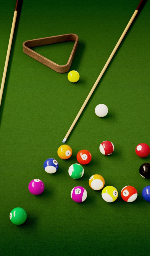 Большой бильярдный стол с шарами 
