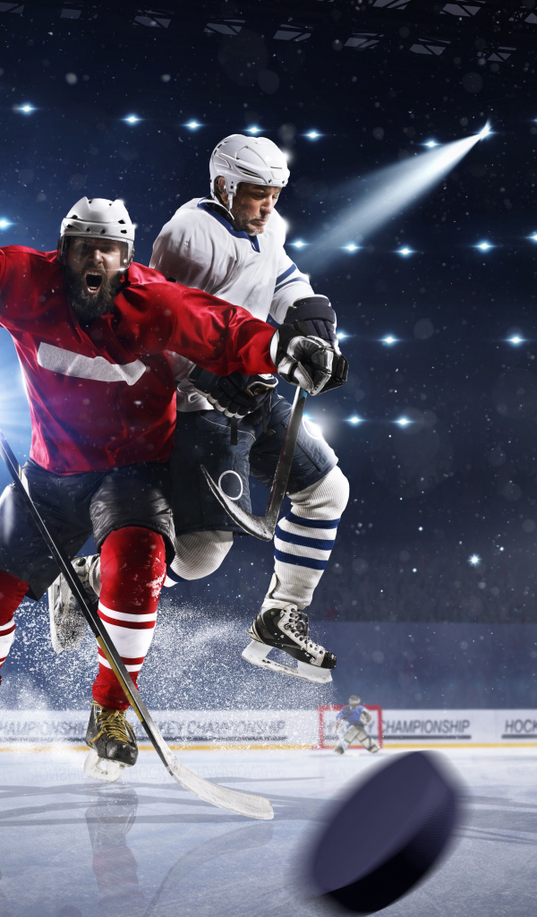 Мужчины играют в хоккей на льду 