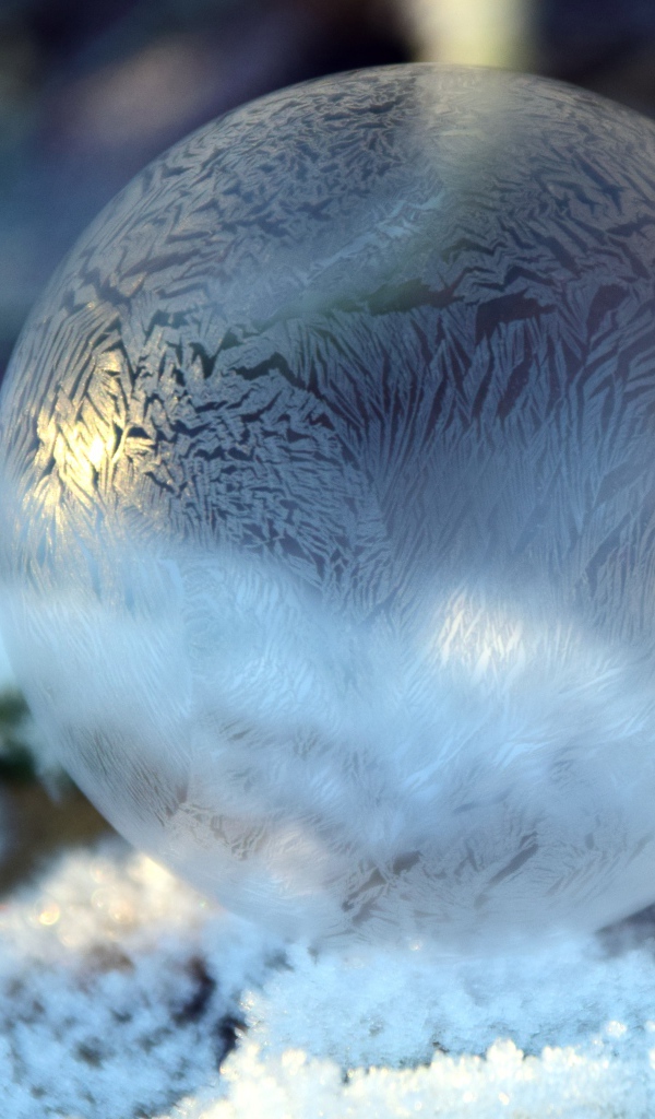 Мыльный пузырь замерзает на морозе 