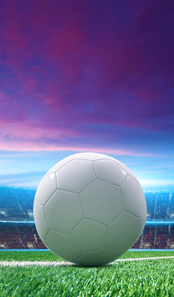 Белый футбольный мяч на зеленой траве на стадионе 