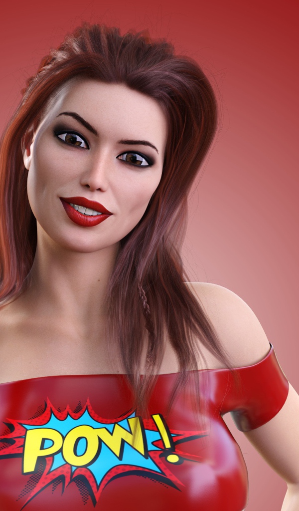 Девушка 3д на красном фоне