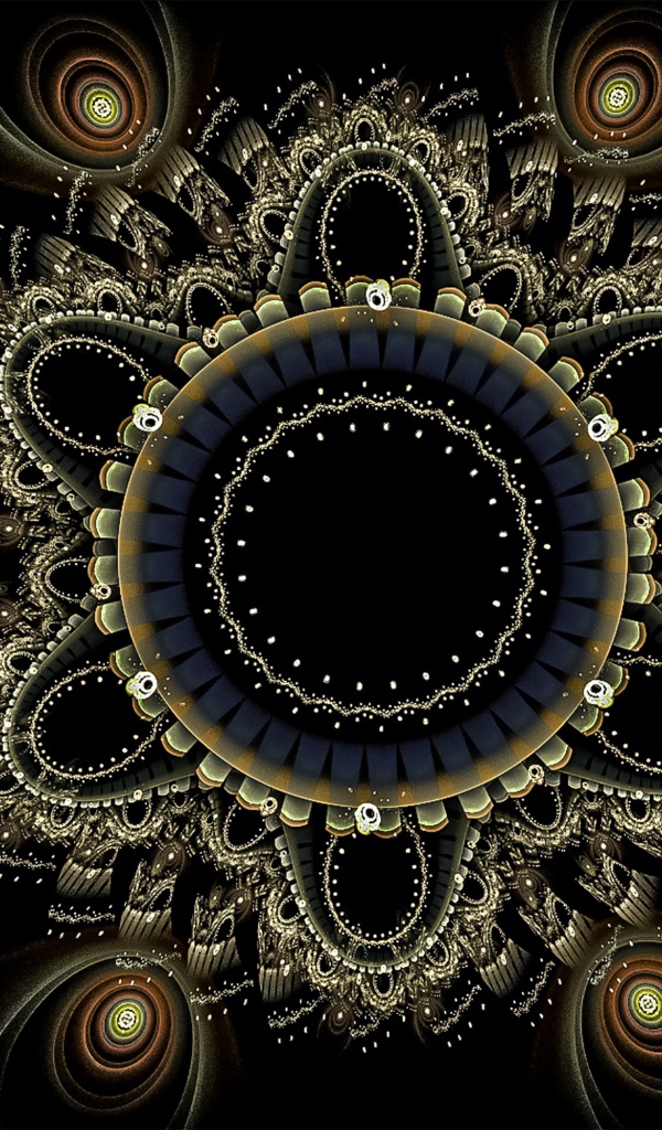 Красивый фрактальный рисунок мандала на черном фоне