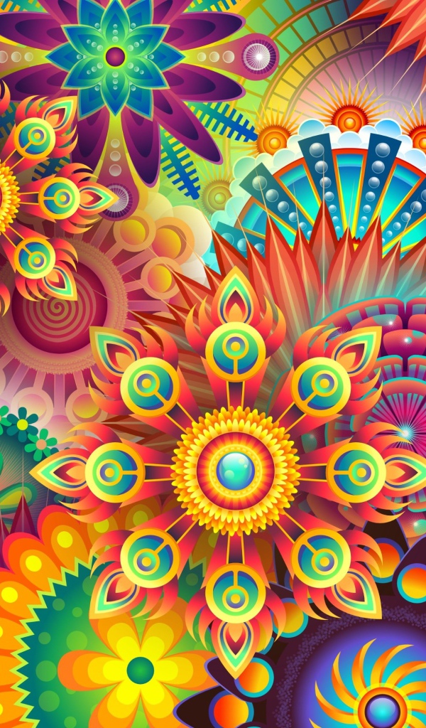 Красивые разноцветные цветы мандала 