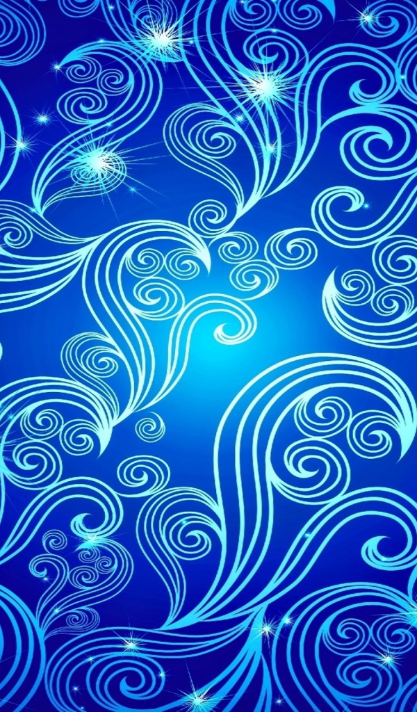 Красивые неоновые волны на голубом фоне 