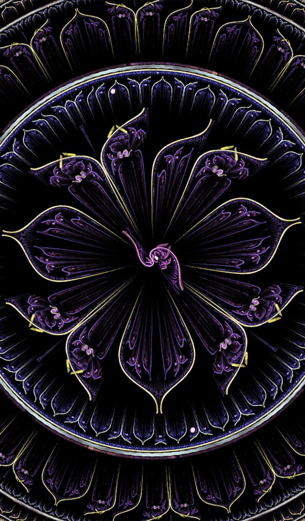 Красивый фиолетовый фрактальный рисунок с золотыми линиями