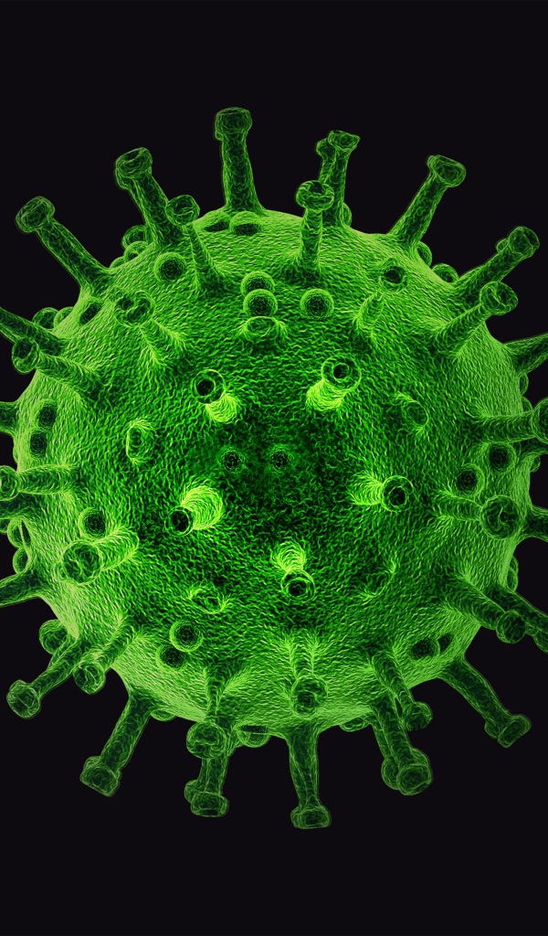 Большой зеленый вирус на черном фоне 3д графика