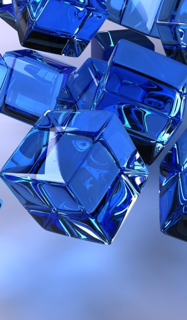Синие стеклянные кубы в воздухе 3д графика