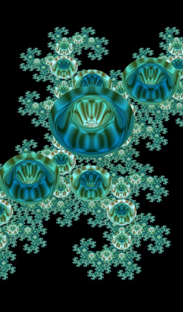 Голубой необычный фрактальный рисунок на черном фоне