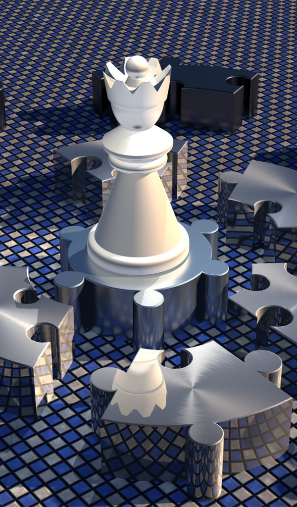 Chess piece queen with puzzles 3d graphics