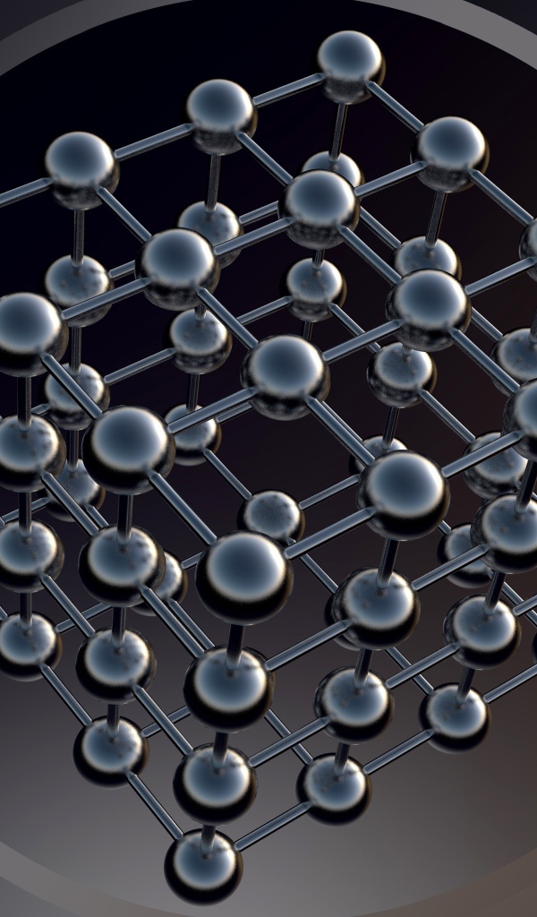 Шестигранник с черными шарами на сером фоне