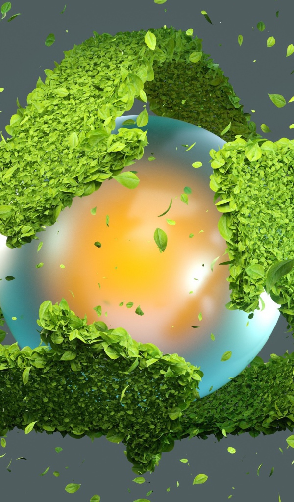 Ядро с зелеными стрелками из листьев 3д графика