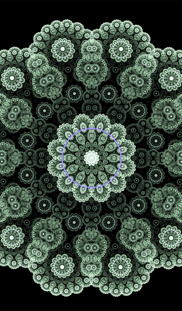 Кружевной зеленый фрактальный цветок на черном фоне