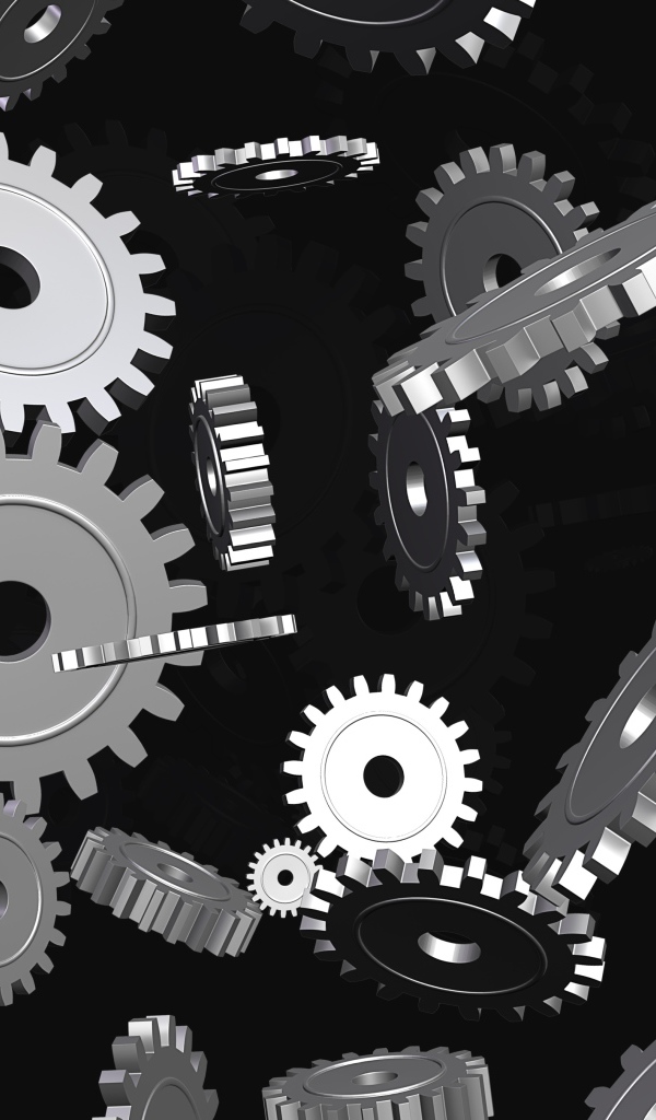 Металлические шестеренки в воздухе на черном фоне