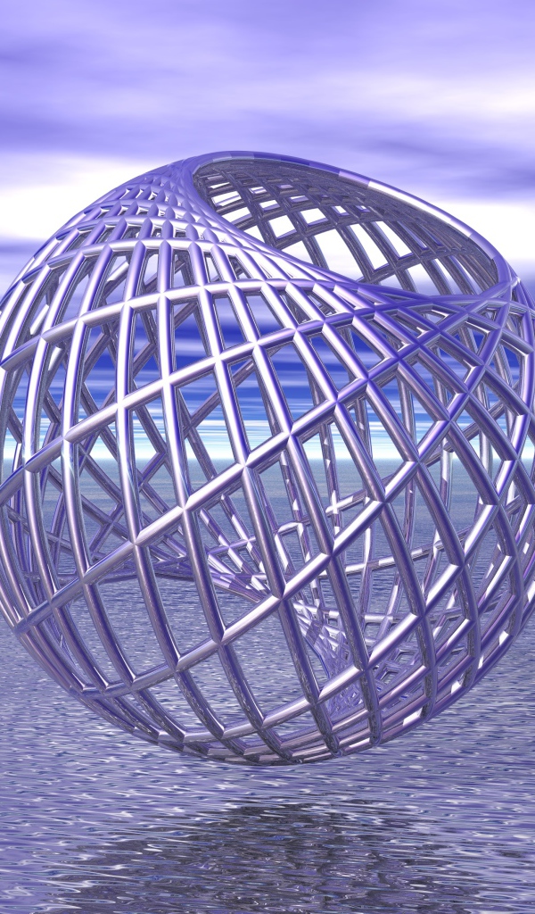 Металлическая круглая клетка над водой 3д графика