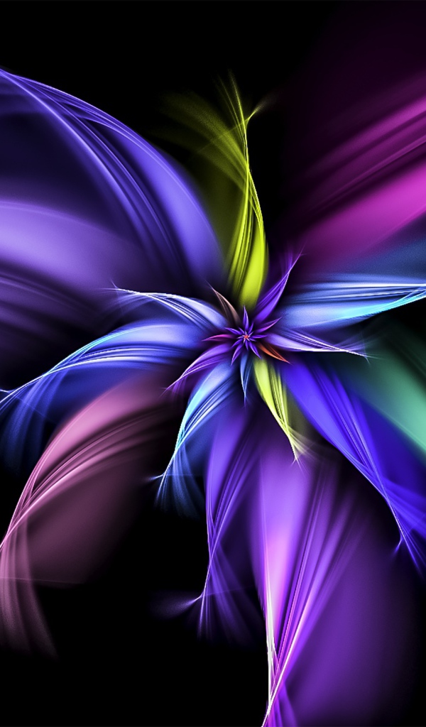 Разноцветный абстрактный цветок с длинными лепестками на черном фоне