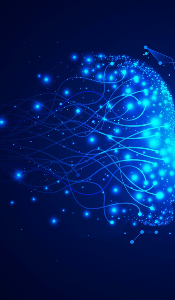 Неоновое лицо с точками на синем фоне 