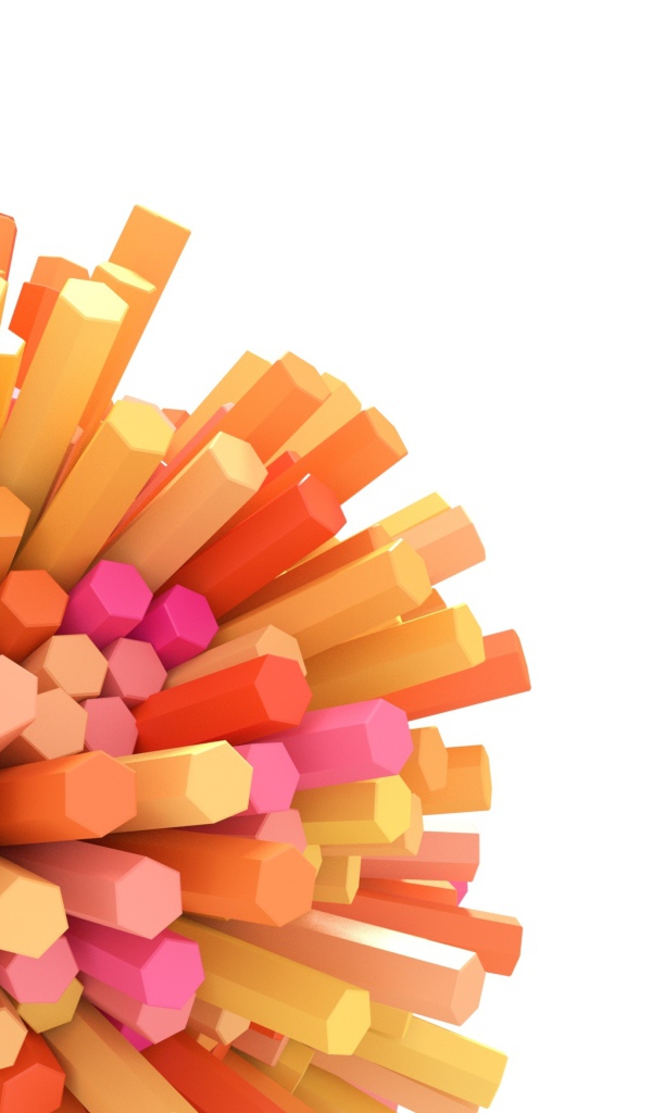 Оранжевые и розовые шестиугольные палочки на белом фоне