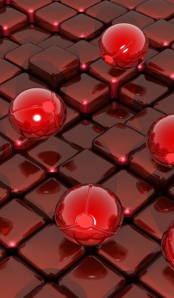 Красные шары на кубах 3д графика