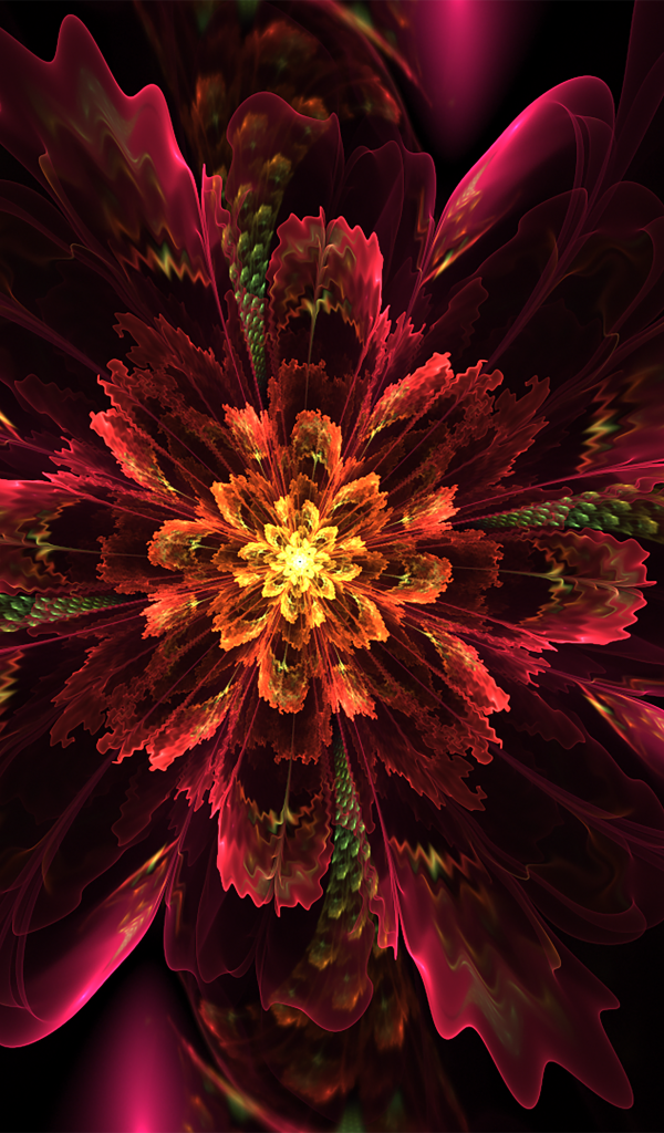 Красный необычный фрактальный рисунок со свечением