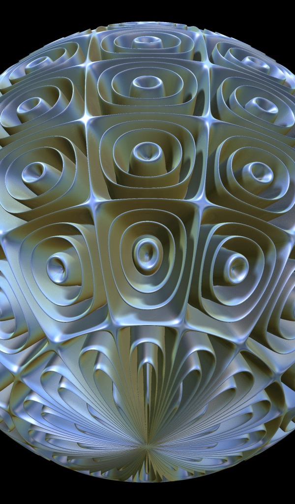 Круглый фрактальный рисунок из спиралей на черном фоне