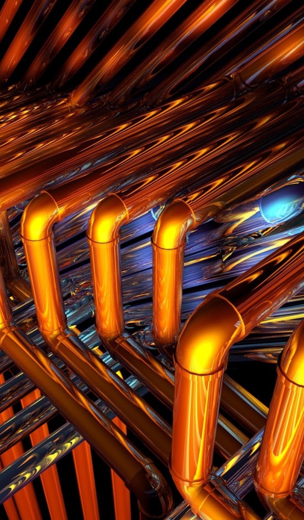 Блестящие бронзовые трубы крупным планом 3д графика 