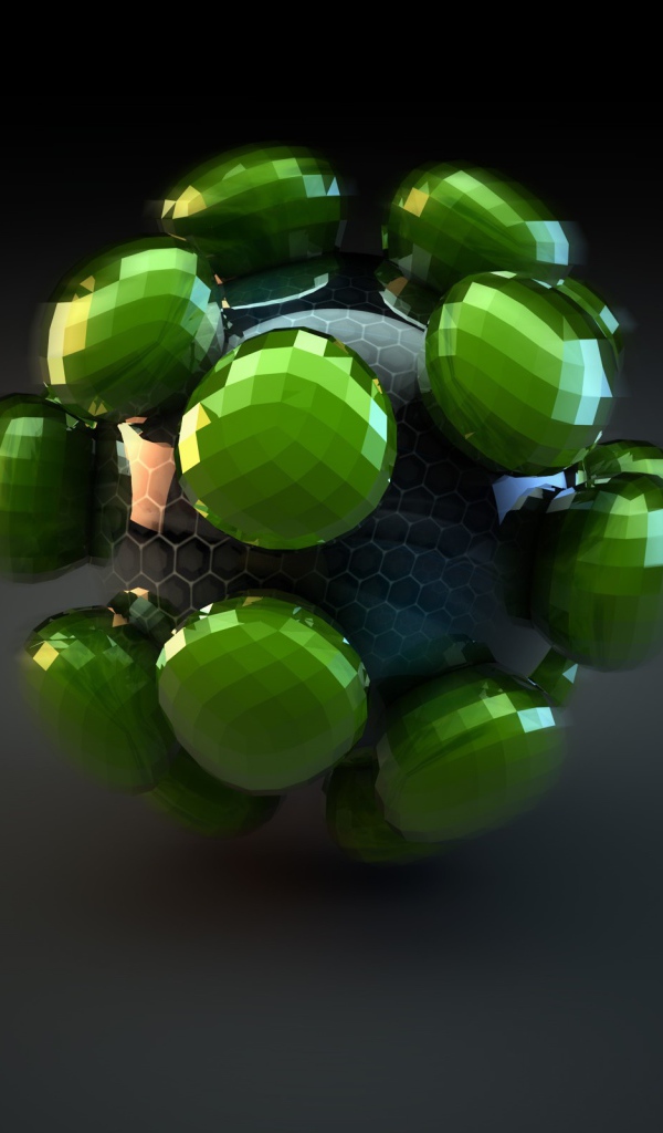 Сфера с зелеными вставками на сером фоне 3д