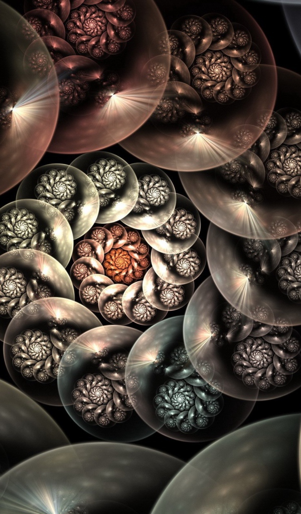 Спираль из шаров на черном фоне 