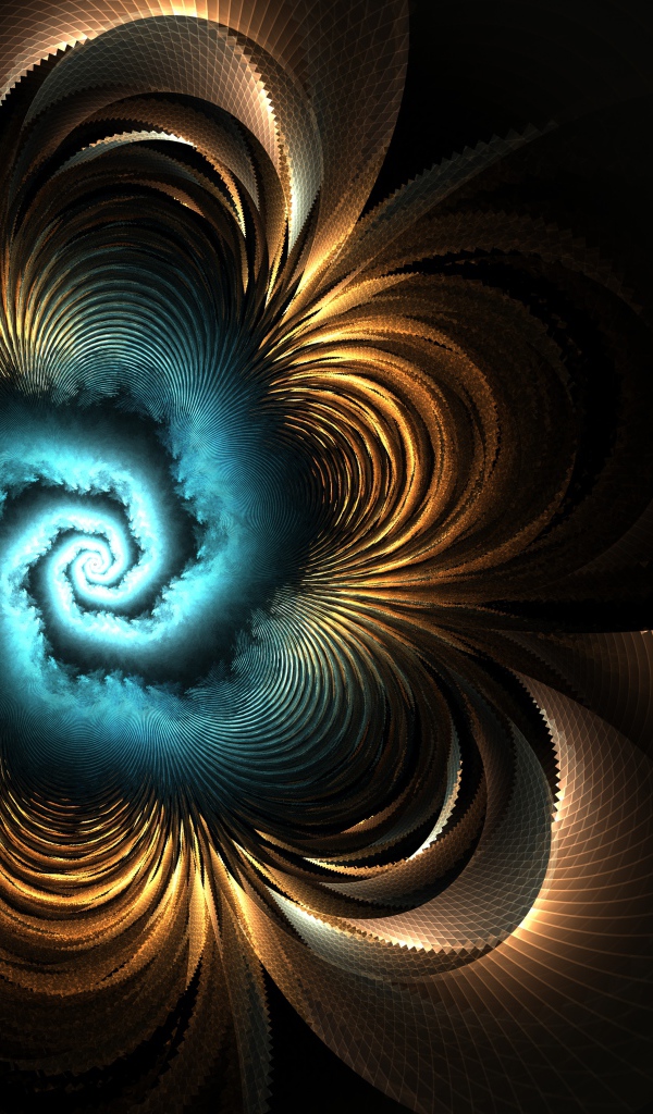 Водоворот с золотыми лепестками на черном фоне