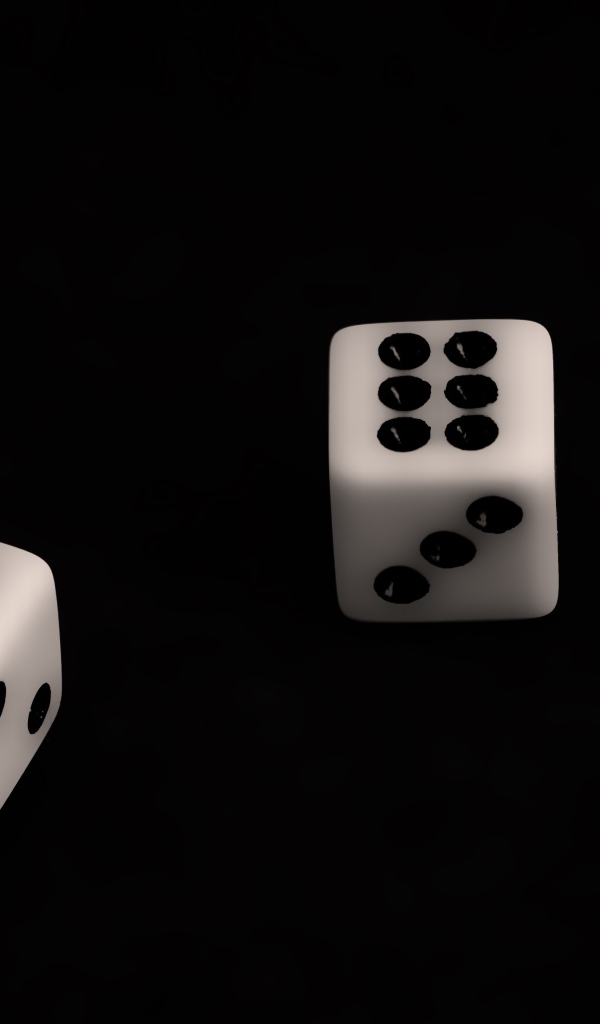 Две белые игральные кости с шестерками на черном фоне