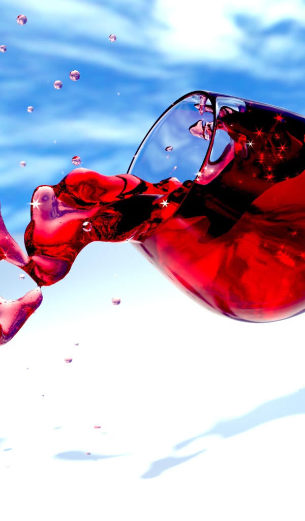Вино выливается из бокала на фоне неба 3д графика