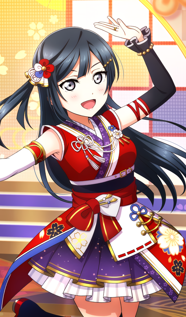 Девушка аниме в красивом платье в зале 