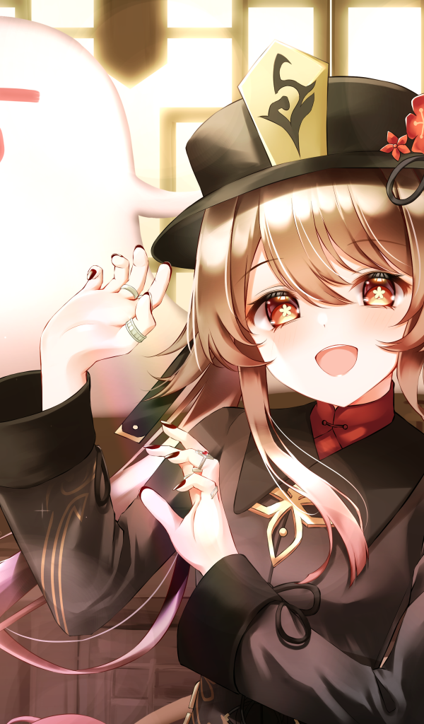 Девушка аниме с бабочками и приведением 