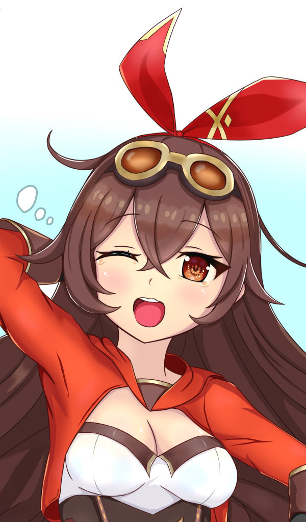 Девушка аниме с длинными коричневыми волосами