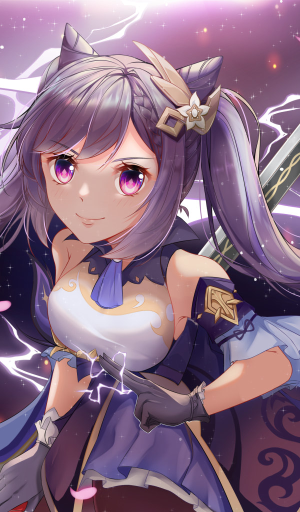 Девушка аниме с длинными сиреневыми волосами