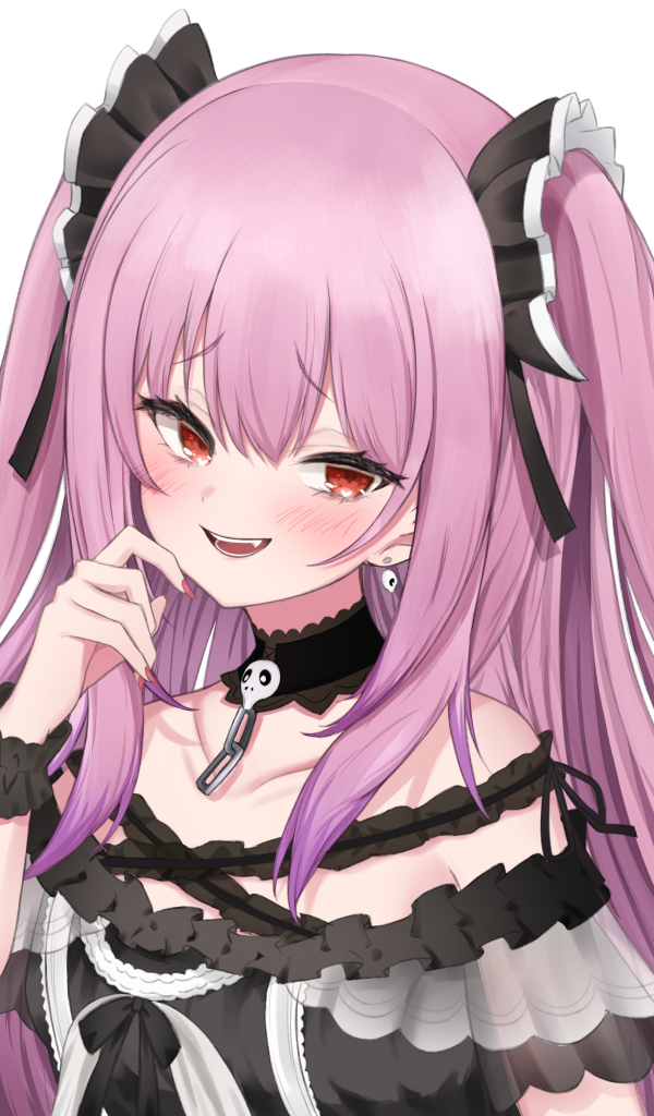 Девушка аниме с розовыми волосами на белом фоне