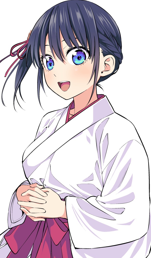 Персонаж Nagisa Minase аниме  Kanojo mo Kanojo на белом фоне в кимоно 