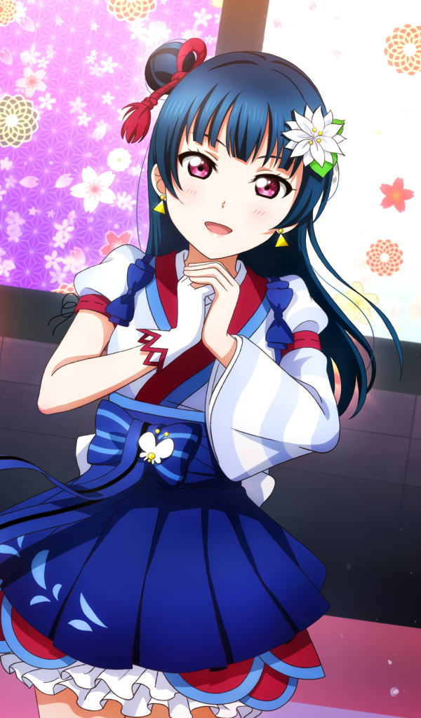 Милая девушка аниме в синем платье 