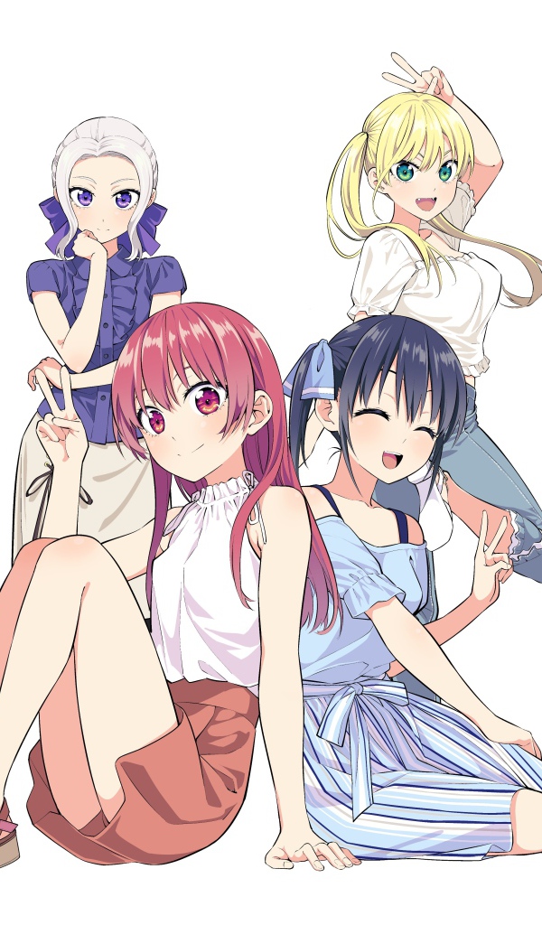 Girls from anime Kanojo mo Kanojo on a white background