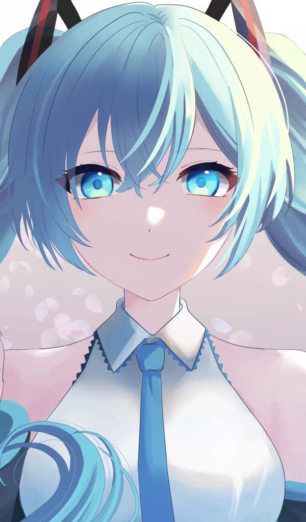 Девушка Хатсуне Мику с голубыми волосами аниме Вокалойд