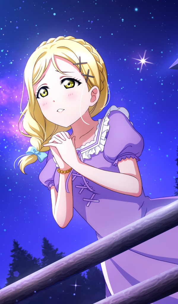 Грустная девушка аниме в фиолетовом платье 