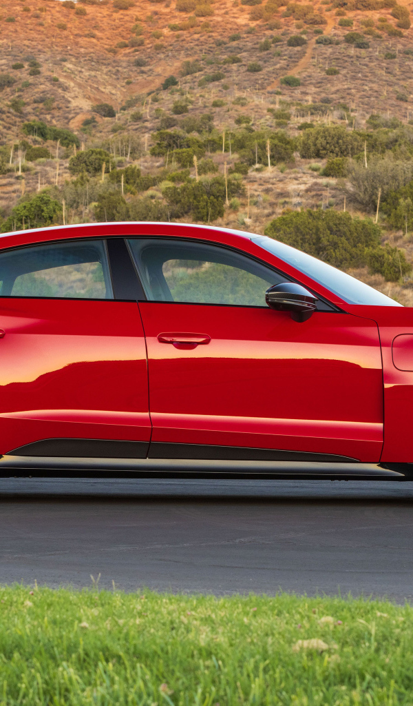 Красный Audi RS E-Tron GT, 2022 года вид сбоку