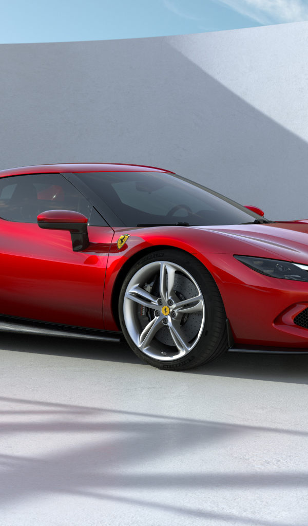 Красный спортивный автомобиль Ferrari 296 GTB 2022 года