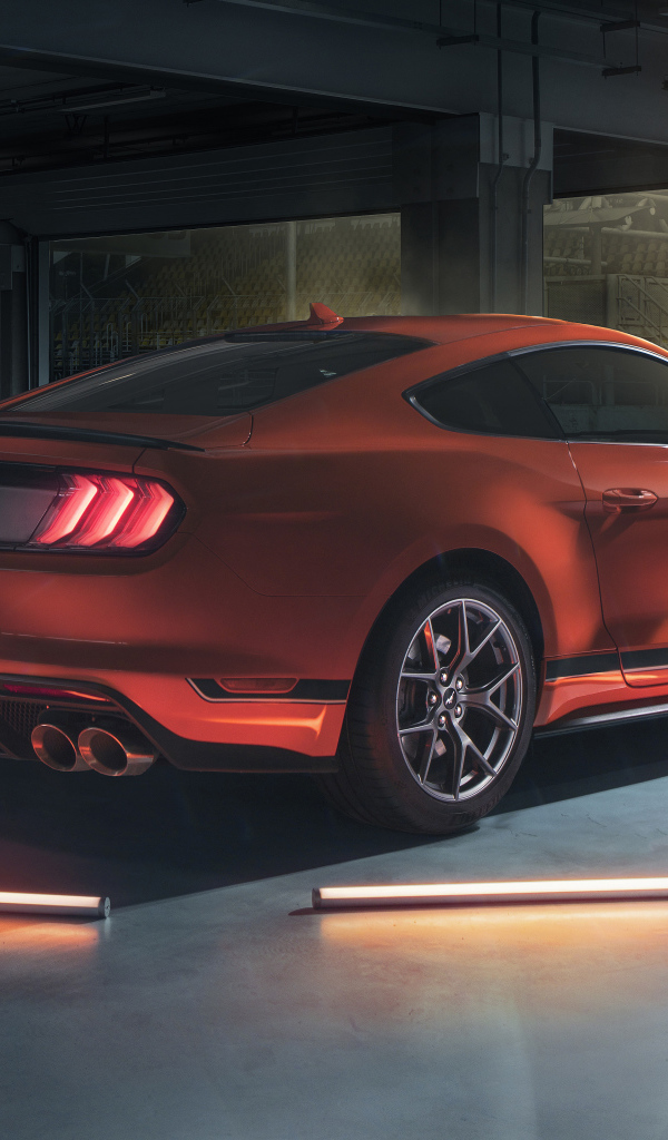 Быстрый автомобиль Ford Mustang Mach 1 2021 года вид сзади