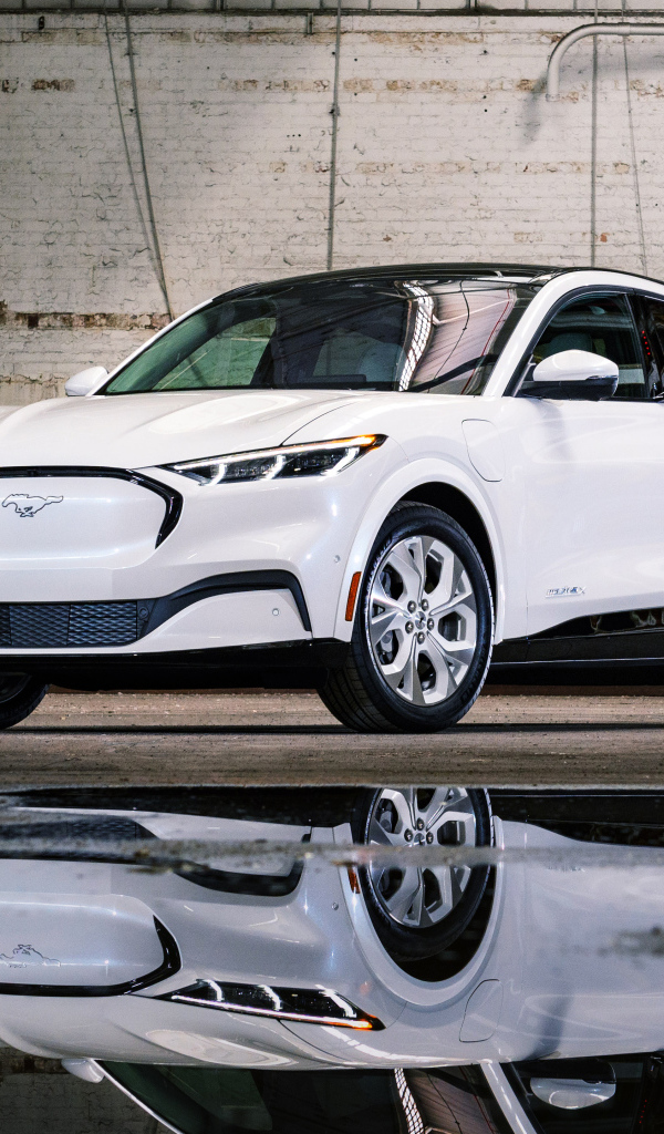 Белоснежный автомобиль  Ford Mustang Mach-E, 2022 года
