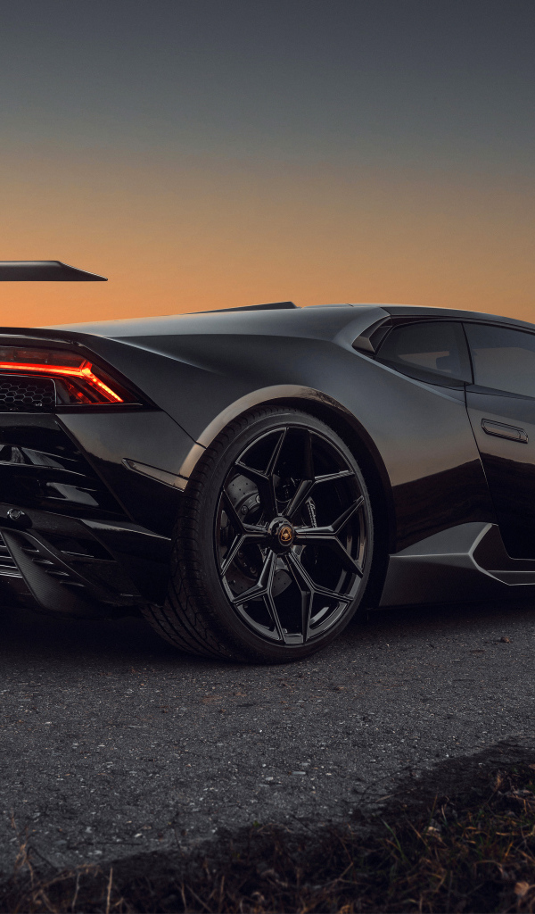 Черный быстрый Lamborghini Huracán EVO RWD 2021 года вид сзади