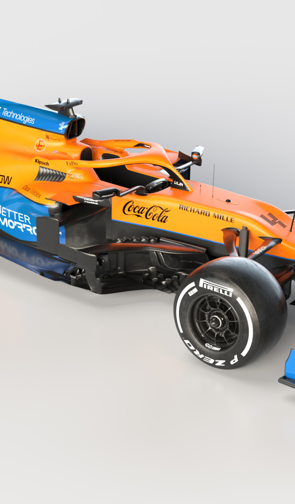 Быстрый гоночный автомобиль McLaren MCL35M 2021 года на сером фоне