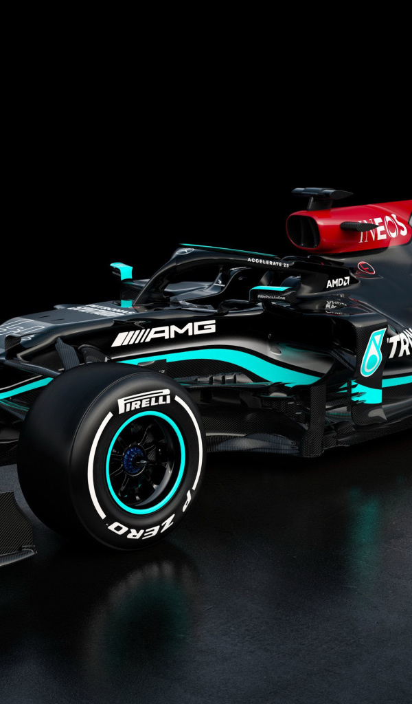 2021 Mercedes-AMG F1 W12 E Performance Race Car Against Black Background